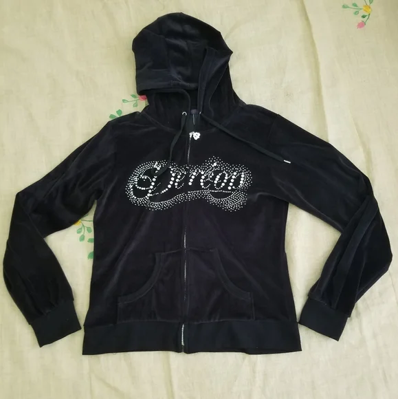 Dereon | Shirts & Tops | Nwot Dereon Blk Velour Zipup Hoodie